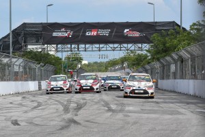 This is what it looks like when 11 cars are trying to squeeze into one corner